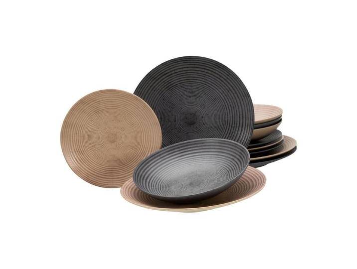 CreaTable Geschirr-Set Serie Catania Mix, Tellerset, 12-teilig, Qualitätsproduktion aus Steinzeug, beige grau von CreaTable