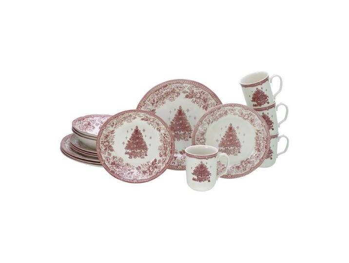 CreaTable Geschirr-Set Serie Tannenbaum Rot, Geschirrset, 16-teilig, Qualitätsproduktion aus Steinzeug, rot von CreaTable
