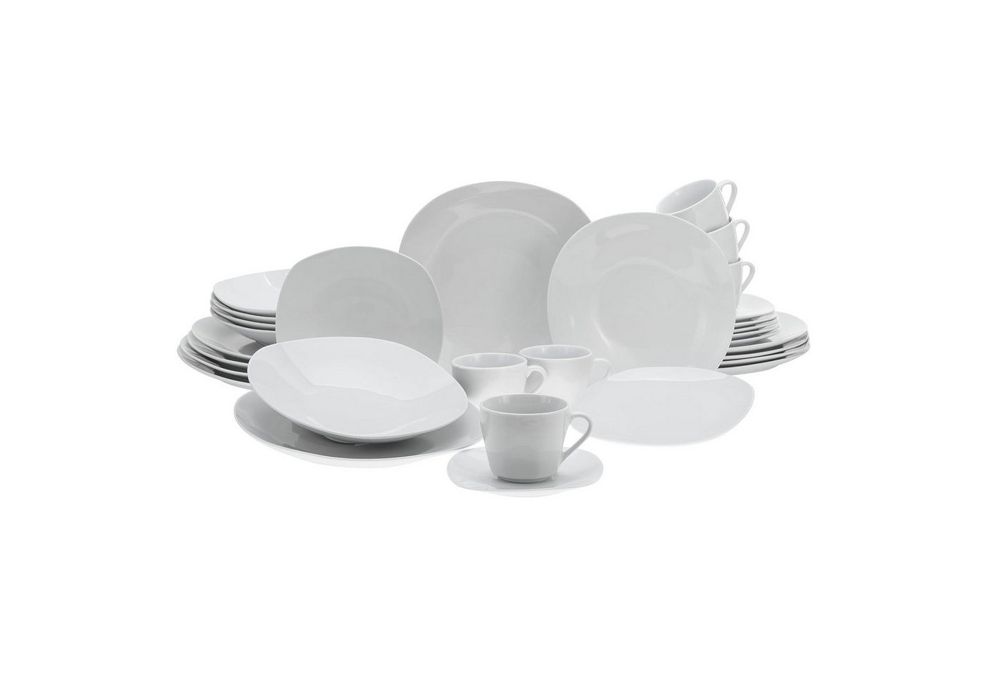 CreaTable Geschirr-Set Square Weiss, Serie "Square Weiss", Kombiservice 30-tlg von CreaTable