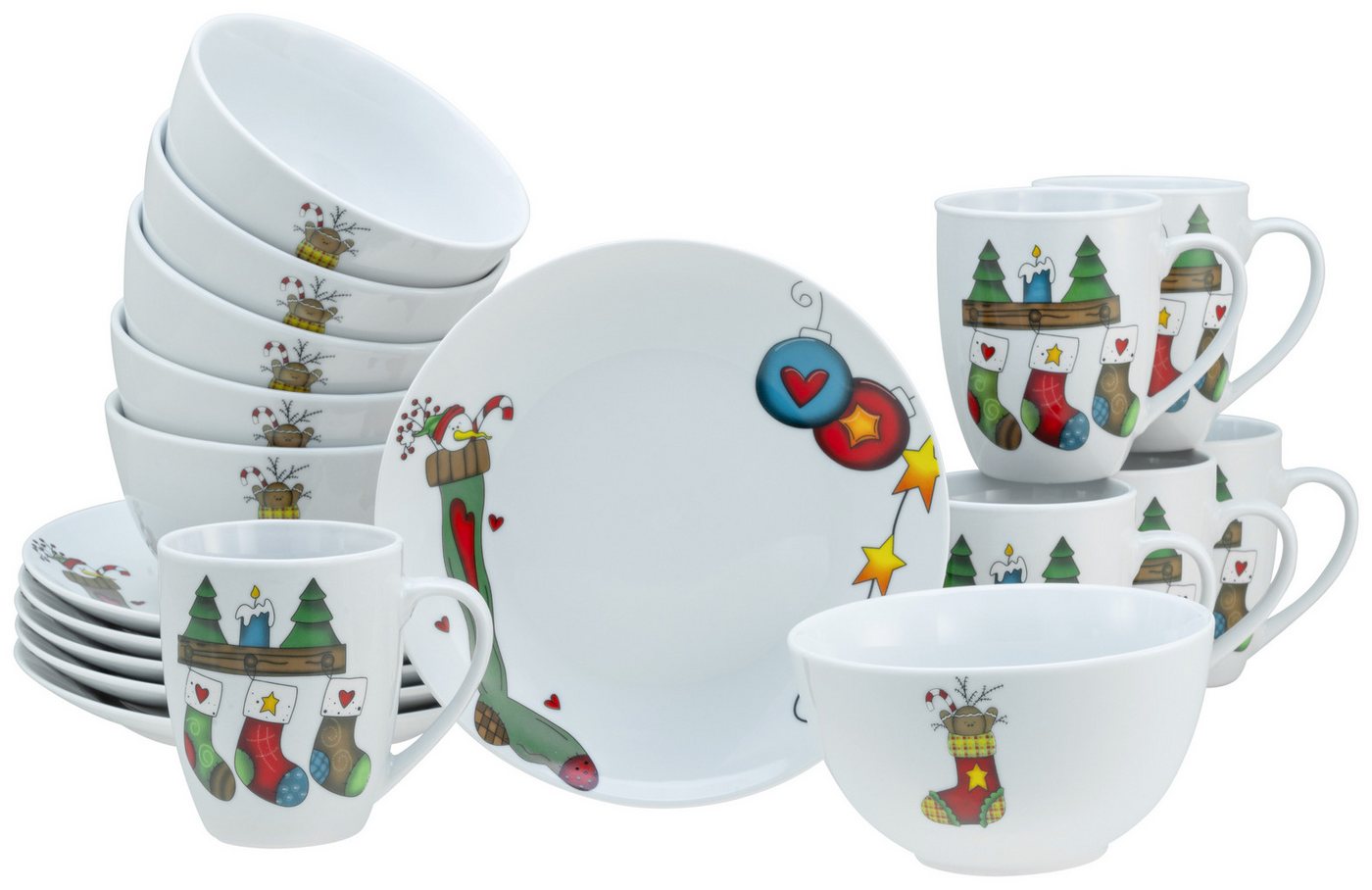 CreaTable Kaffeeservice Luna Socken Kaffeeservice 18-tlg (18-tlg), Porzellan von CreaTable