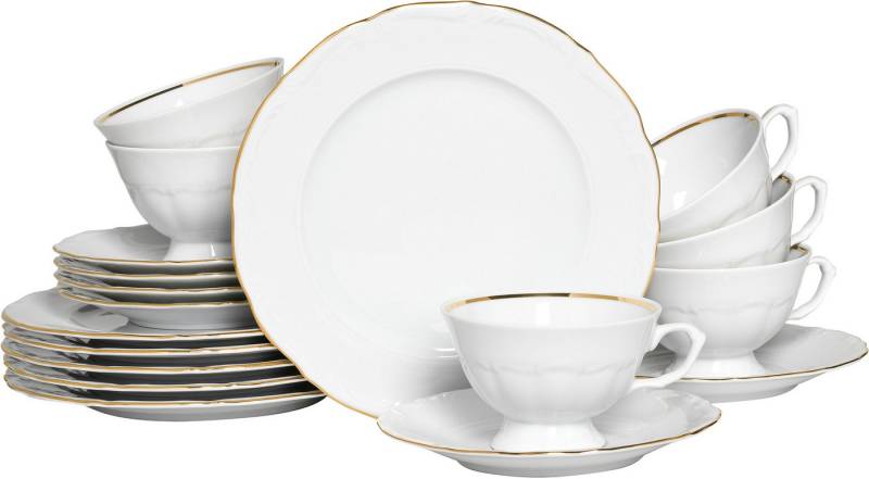 CreaTable Kaffeeservice Maria Theresia, KaffeeService 18-tlg (18-tlg), 6 Personen, Porzellan, Traditionelle Porzellanform von CreaTable