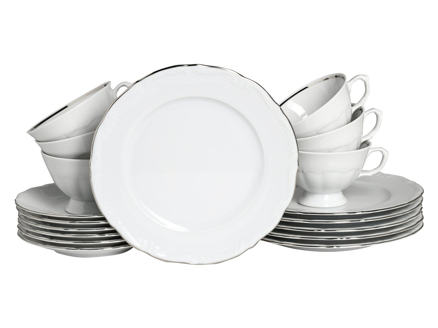 CreaTable Kaffeeservice Maria Theresia Platin Kaffeeservice 18-tlg (18-tlg), Porzellan von CreaTable