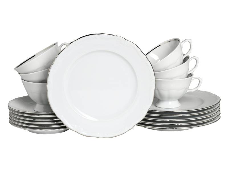 CreaTable Kaffeeservice Maria Theresia Platin Kaffeeservice 18-tlg (18-tlg), Porzellan von CreaTable