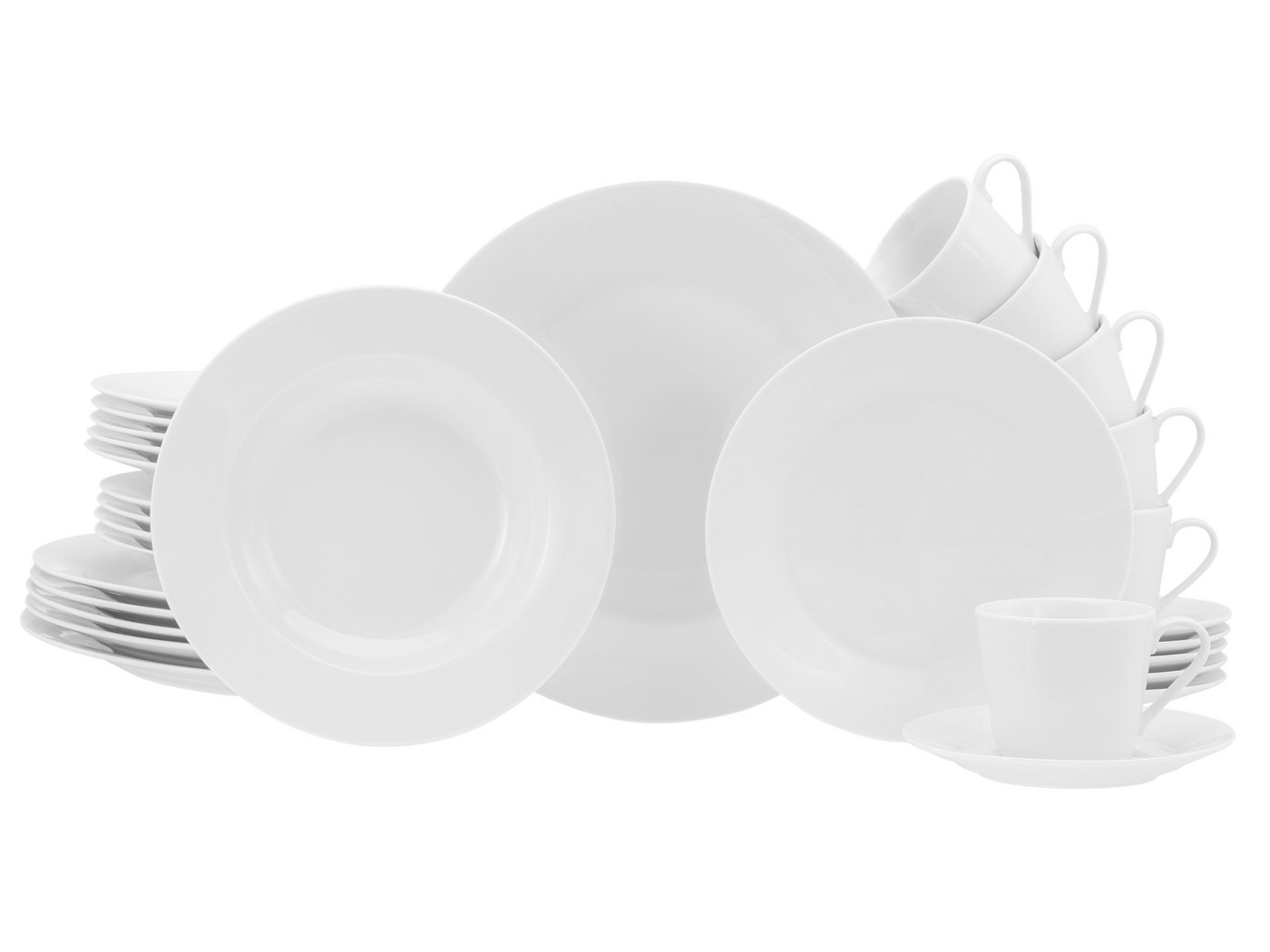 CreaTable Kombiservice BASE Weiß Kombiservice 30-tlg (30-tlg), 6 Personen, Porzellan von CreaTable