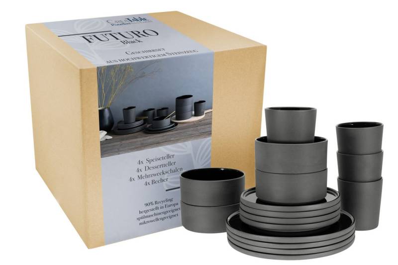 CreaTable Kombiservice Futuro Schwarz Kombiservice 16-tlg (16-tlg), 4 Personen, Steinzeug von CreaTable