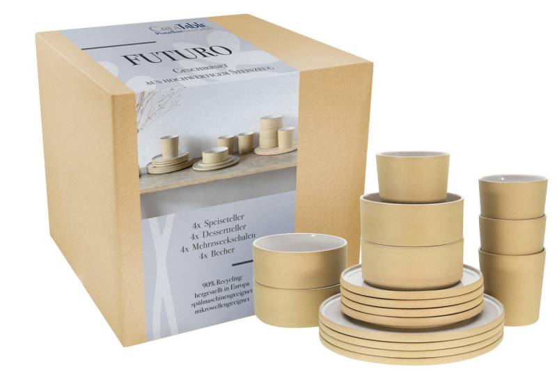 CreaTable Kombiservice Futuro Weiss Kombiservice 16-tlg (16-tlg), 4 Personen, Steinzeug von CreaTable