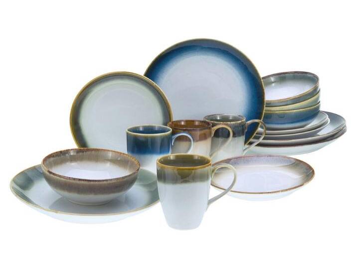CreaTable Kombiservice Geschirr-Set Cascade (16-tlg), 4 Personen, Steinzeug, Service, Nostalgische Spezialglasuren, 16 Teile, für 4 Personen, bunt von CreaTable