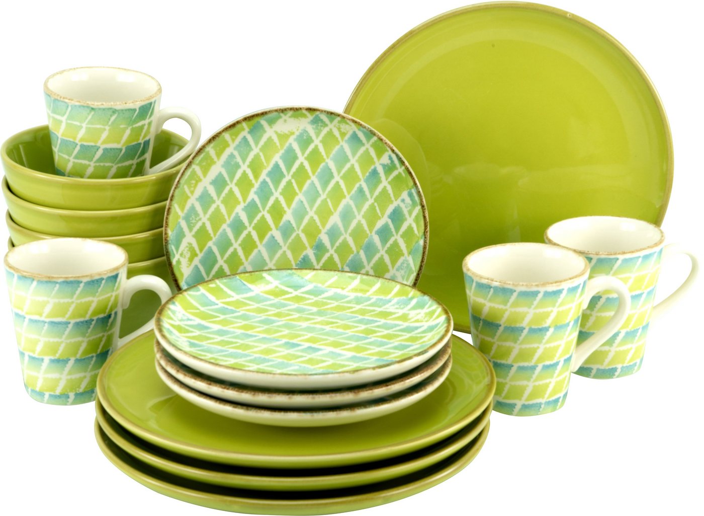 CreaTable Kombiservice Geschirr-Set Cordoba (16-tlg), 4 Personen, Steingut, Service, Rautenmuster, Made in Europe, 16 Teile, für 4 Personen von CreaTable