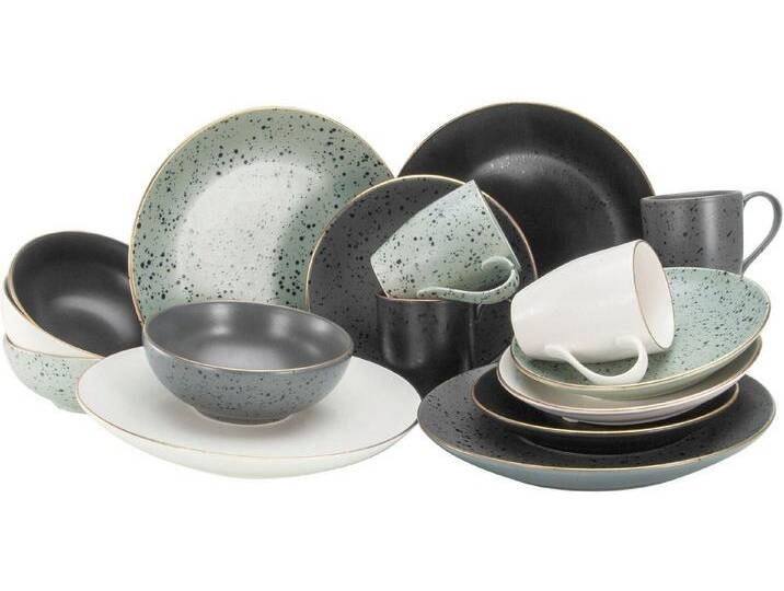 CreaTable Kombiservice Geschirr-Set Industrial Gold (16-tlg), 4 Personen, Steinzeug, Service, Sprenkelglasur, 16 Teile, für 4 Personen von CreaTable