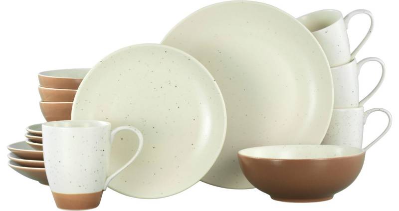 CreaTable Kombiservice Geschirr-Set Sand Dunes (16-tlg), 4 Personen, Steinzeug, Service, handwerklicher Töpfercharakter, 16 Teile, für 4 Personen von CreaTable