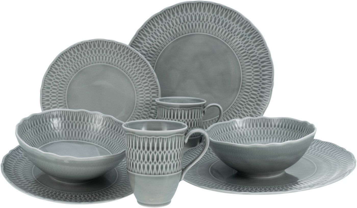 CreaTable Kombiservice Geschirr-Set Sofia (8-tlg), 2 Personen, Porzellan, Service, klassisch elegantes Relief, 8 Teile, für 2 Personen von CreaTable