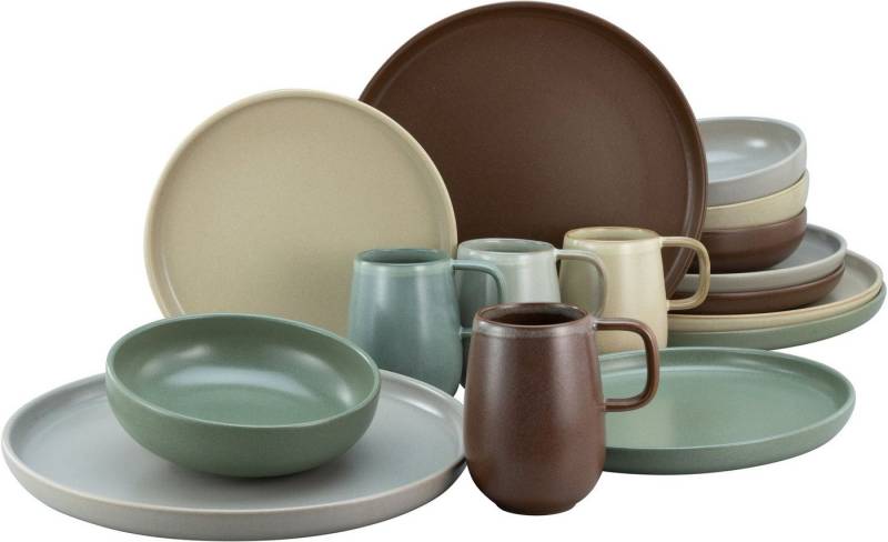 CreaTable Kombiservice Geschirr-Set Uno Natural (16-tlg), 4 Personen, Steinzeug, Service, handwerkliche Optik, 16 Teile, für 4 Personen von CreaTable