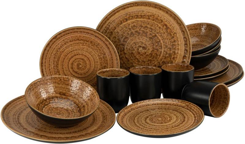 CreaTable Kombiservice Geschirr-Set Villa Romana (16-tlg), 4 Personen, Steingut, Service, handwerklicher Charakter, 16 Teile, für 4 Personen von CreaTable