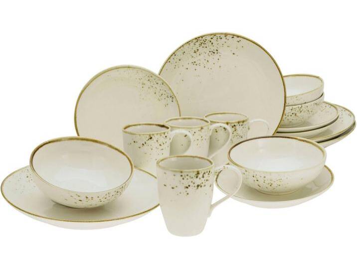CreaTable Kombiservice Nature Collection (16-tlg), 4 Personen, Steinzeug, Reaktivglasur, jedes Stück ein Unikat, beige weiß, Beige von CreaTable