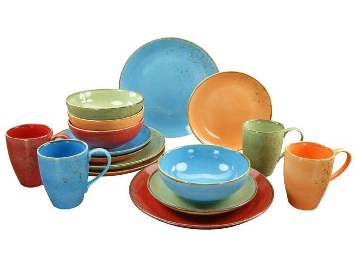 CreaTable Kombiservice Nature Collection Mediterran Kombiservice 16-tlg (16-tlg), 4 Personen, Steinzeug, bunt von CreaTable