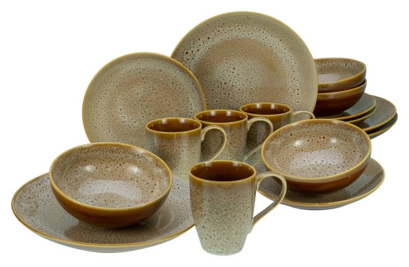 CreaTable Kombiservice Reactive Nostalgic Cognac Kombiservice 16-tlg (16-tlg), 4 Personen, Steinzeug von CreaTable