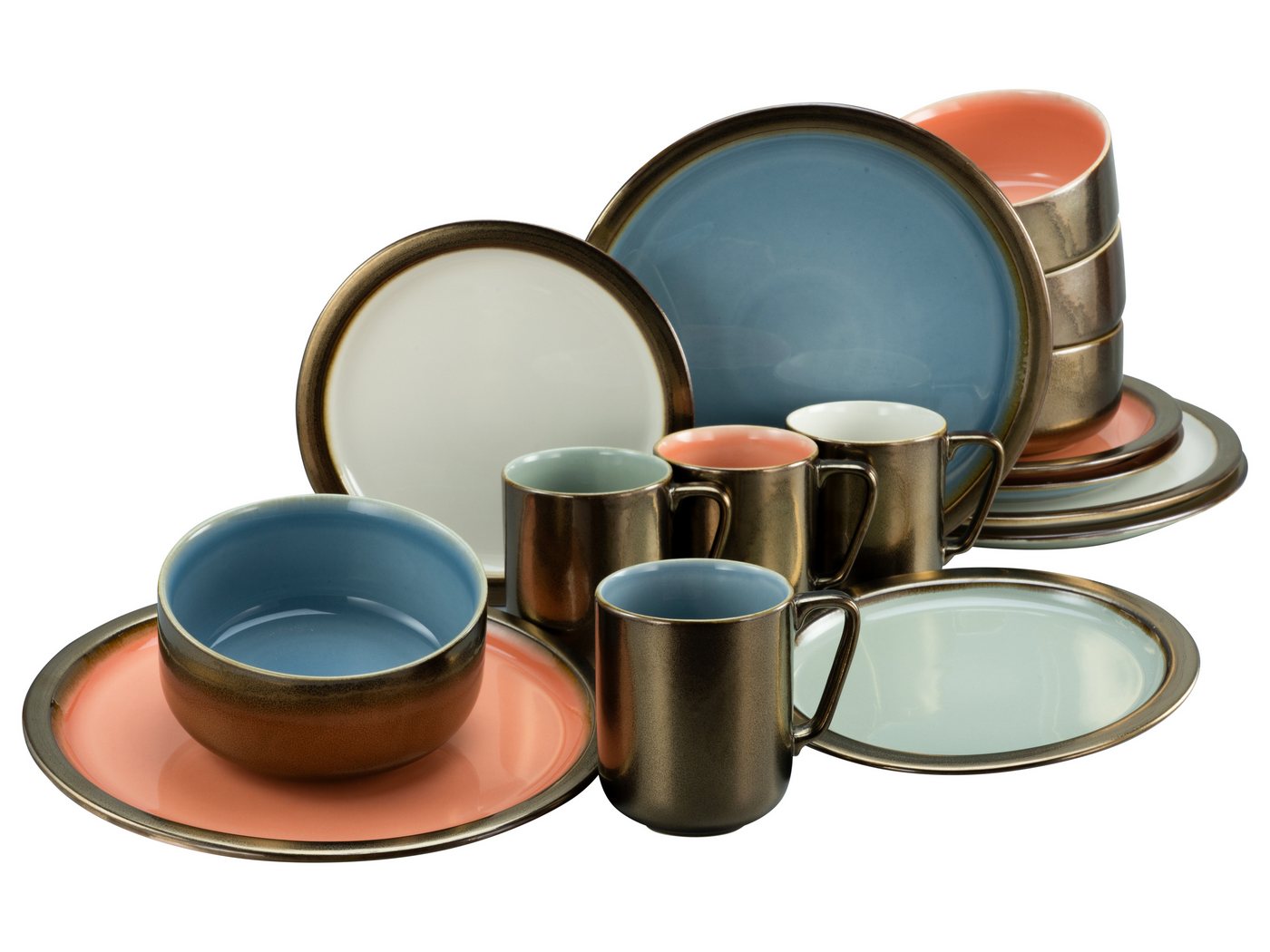 CreaTable Kombiservice Rustikal Pastell Kombiservice 16-tlg (16-tlg), 4 Personen, Steinzeug von CreaTable