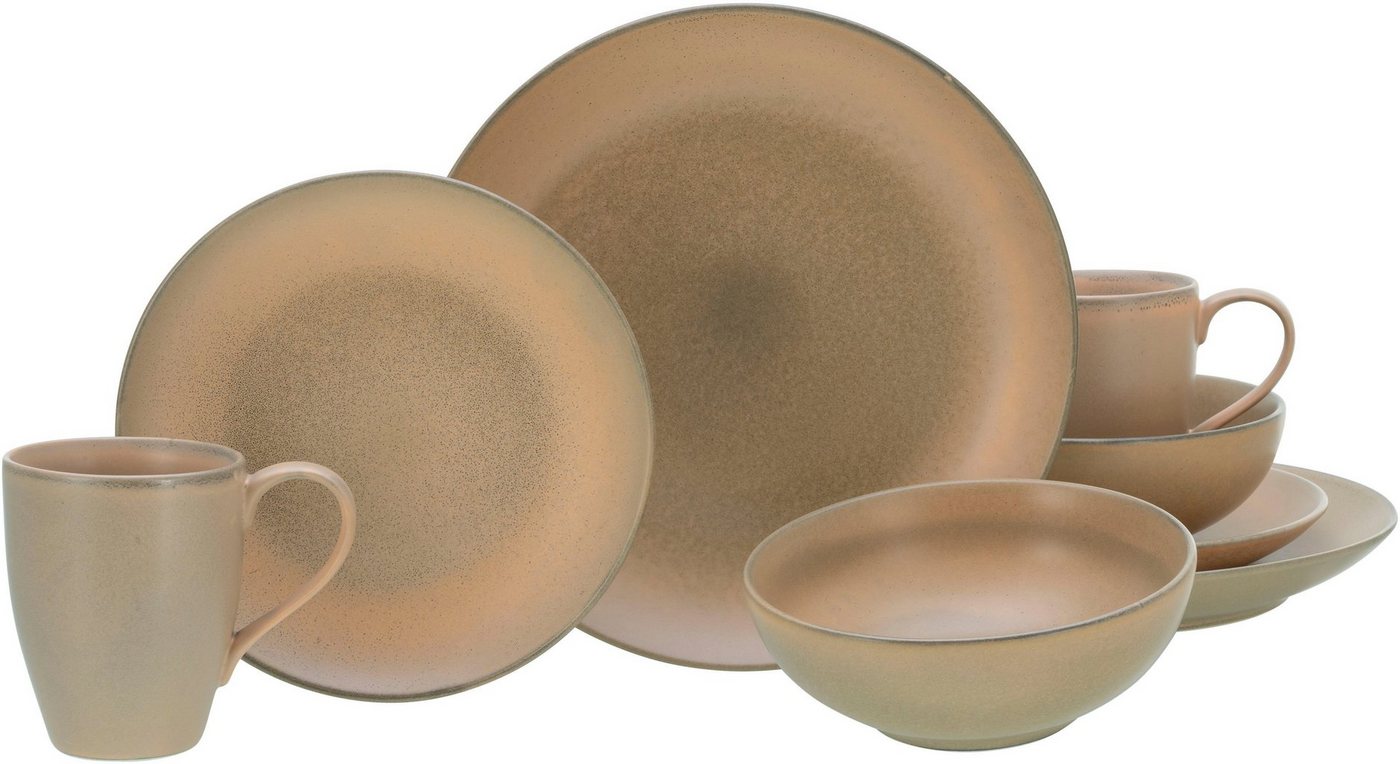 CreaTable Kombiservice Sierra Nevada (8-tlg), 2 Personen, Steinzeug, reaktive Spezialglasur, jedes Stück ein Unikat von CreaTable