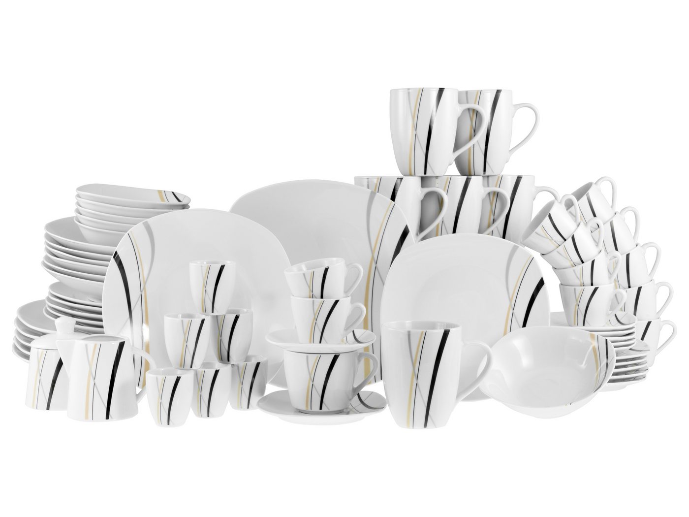 CreaTable Kombiservice Square City Line Kombiservice 62-tlg (62-tlg), Porzellan von CreaTable