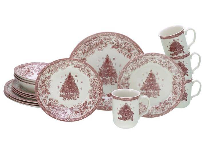 CreaTable Kombiservice Tannenbaum Rot Kombiservice 16-tlg (16-tlg), 4 Personen, Steingut, rot von CreaTable