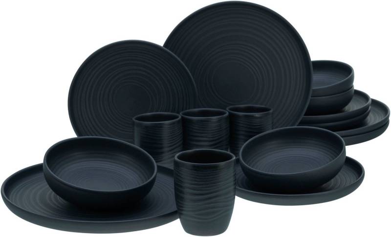 CreaTable Kombiservice Uno (16-tlg), 4 Personen, Steinzeug, seidenmatte Oberfläche, jedes Stück ein Unikat von CreaTable