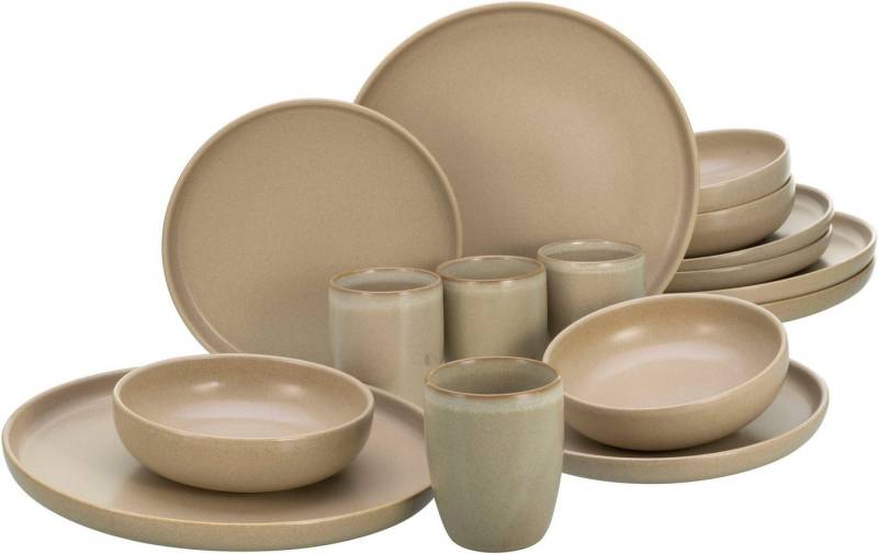 CreaTable Kombiservice Uno (16-tlg), 4 Personen, Steinzeug, seidenmatte Oberfläche, jedes Stück ein Unikat von CreaTable