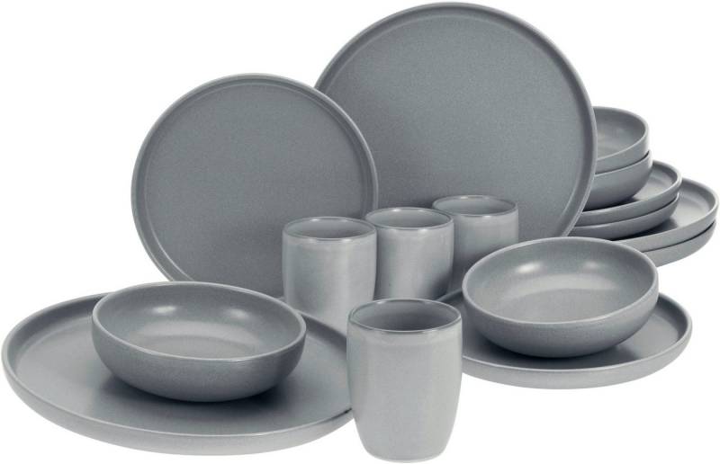 CreaTable Kombiservice Uno (16-tlg), 4 Personen, Steinzeug, seidenmatte Oberfläche, jedes Stück ein Unikat von CreaTable