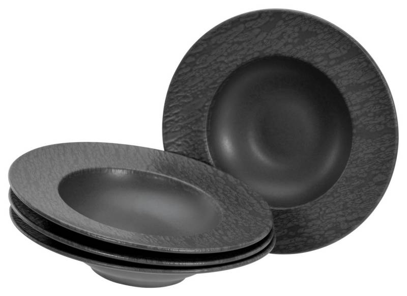 CreaTable Pastateller Schiefer Black, Pasta Gourmetteller Set 4-tlg, (4 St), Seidenmatte Spezialglasur, Ausdruckstarkes Relief von CreaTable