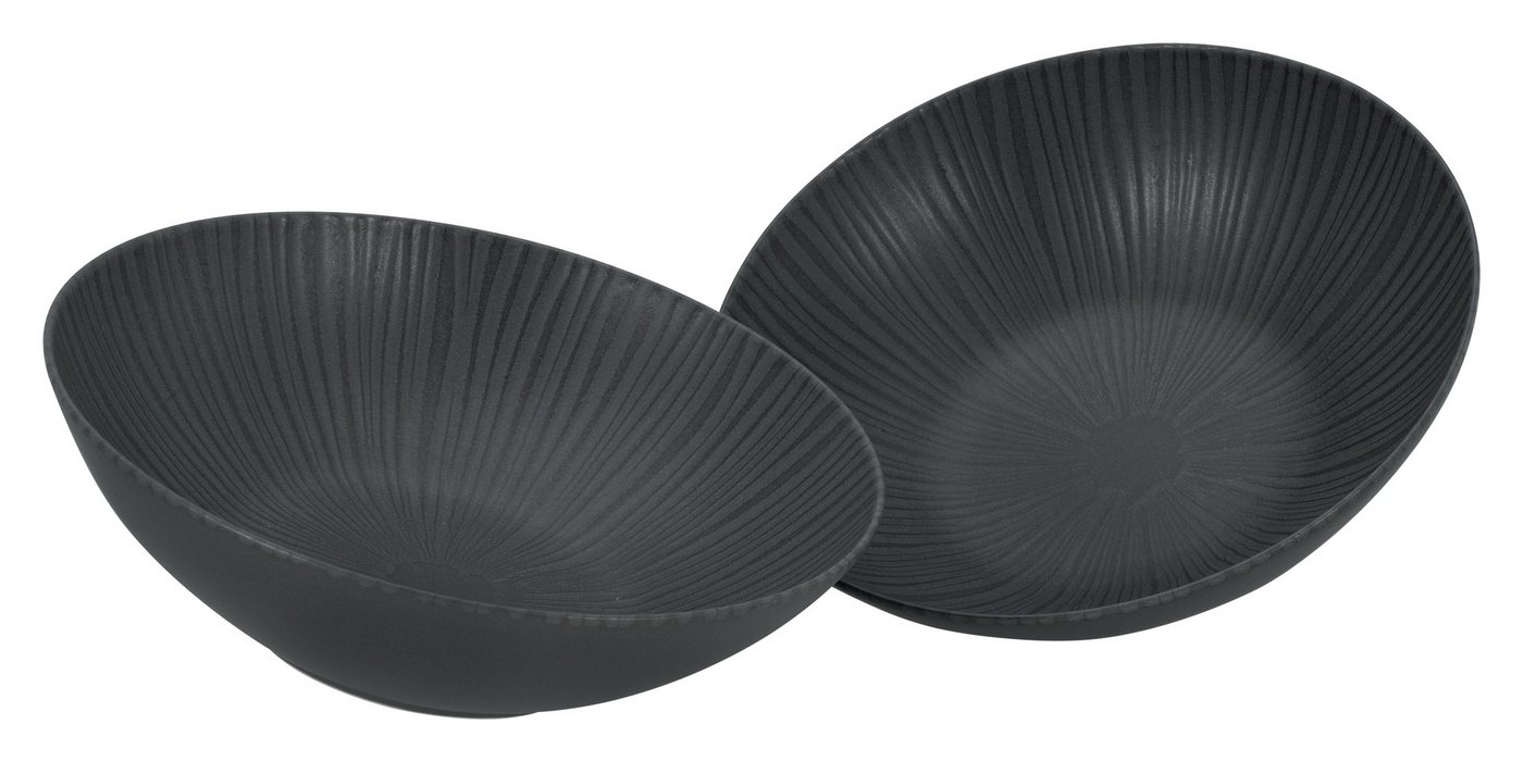 CreaTable Salatschüssel Vesuvio, Salatschüssel 24 cm 2er Set, Steinzeug, (Set, 2-tlg), Seidenmatte Spezialglasur, Ausdruckstarkes Relief von CreaTable