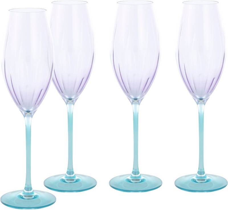 CreaTable Sektglas Swirly Spring, Sektgläser-Set, 4-tlg., Glas, Rillen Relief, Modern, Sommerlich, Leicht von CreaTable