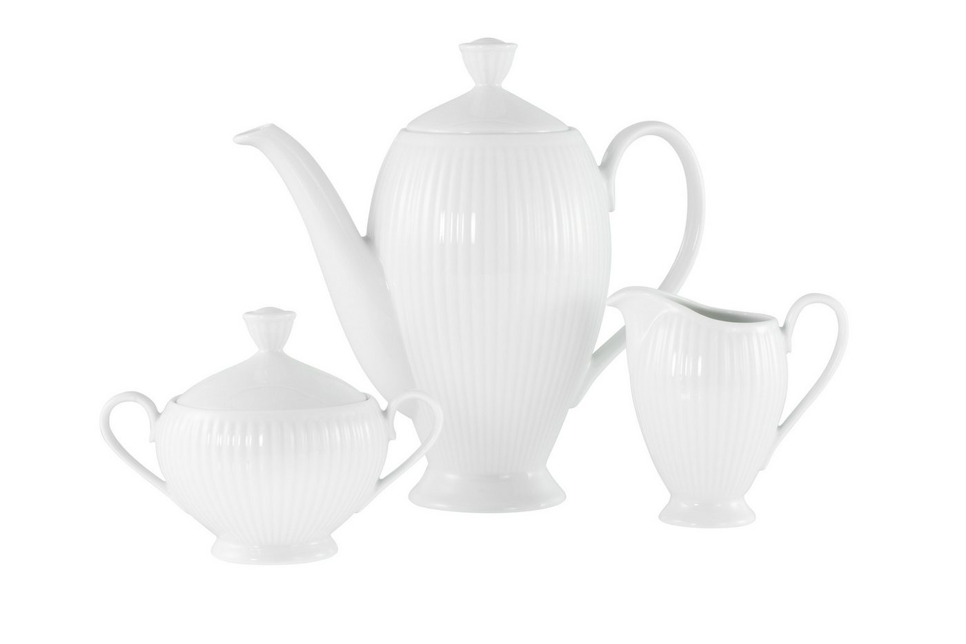 CreaTable Servier-Set Valencia Weiss Kaffeegarnitur 3-tlg, Porzellan, (3-tlg., 1 Kaffeekanne, 1 Zuckerdose mit Deckel, 1 Milchgießer) von CreaTable