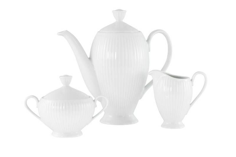 CreaTable Servier-Set Valencia Weiss Kaffeegarnitur 3-tlg, Porzellan, (3-tlg., 1 Kaffeekanne, 1 Zuckerdose mit Deckel, 1 Milchgießer) von CreaTable