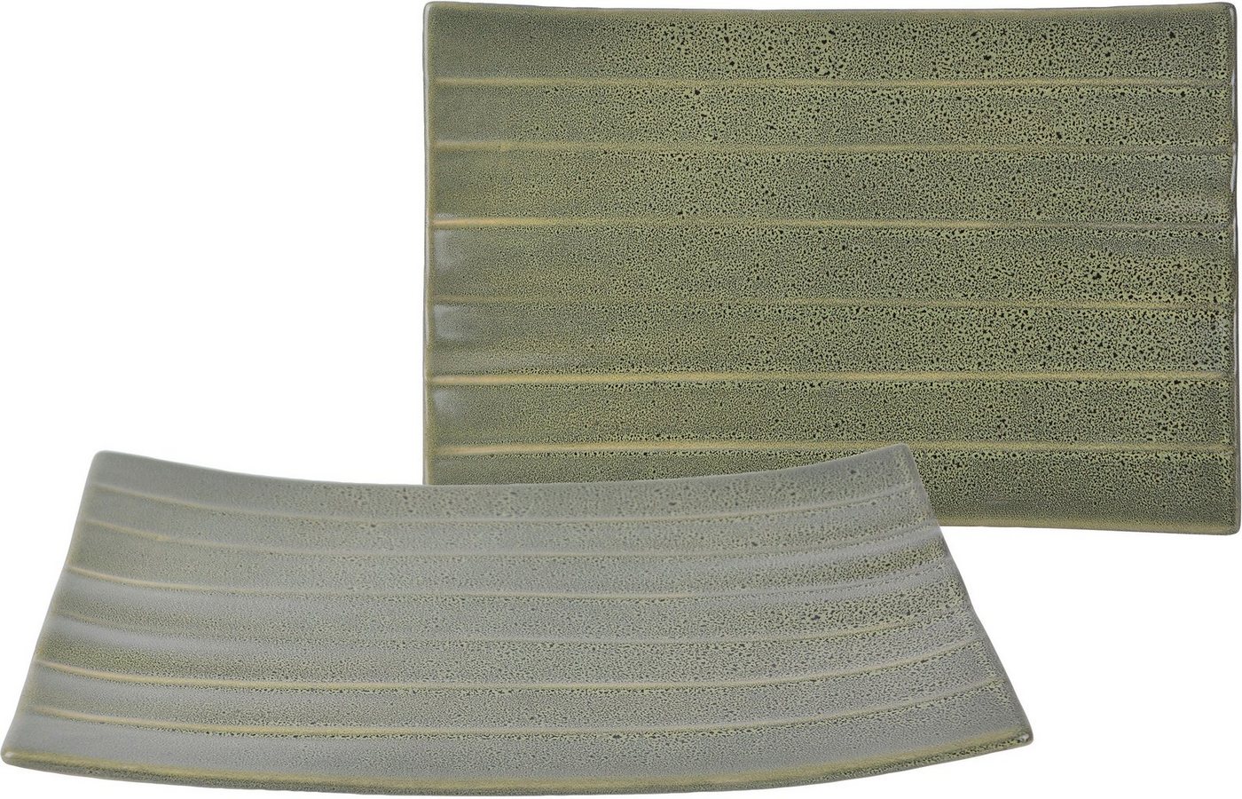 CreaTable Servierplatte Banana Leaf, Steinzeug, (Set, 2-tlg), Servier Set, Topaktueller „Streat Food“ Trend von CreaTable