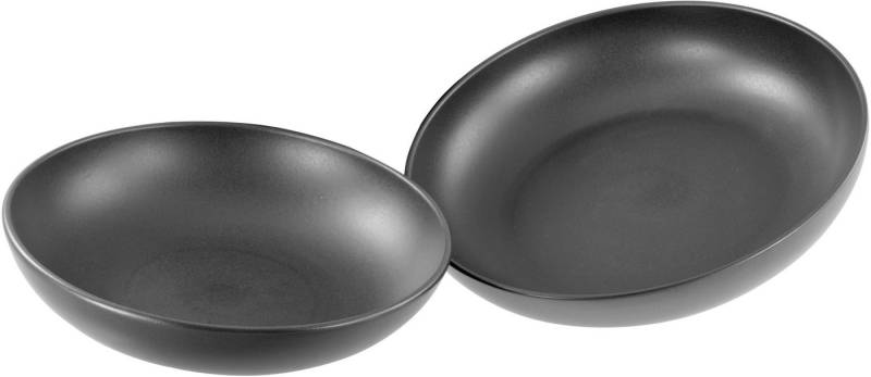 CreaTable Servierschale Uno black, Servierschalen Set 2-tlg, Steinzeug, (Set, 2-tlg), Seidenmatte Spezialglasur, Harmonisch ausbalanciert von CreaTable