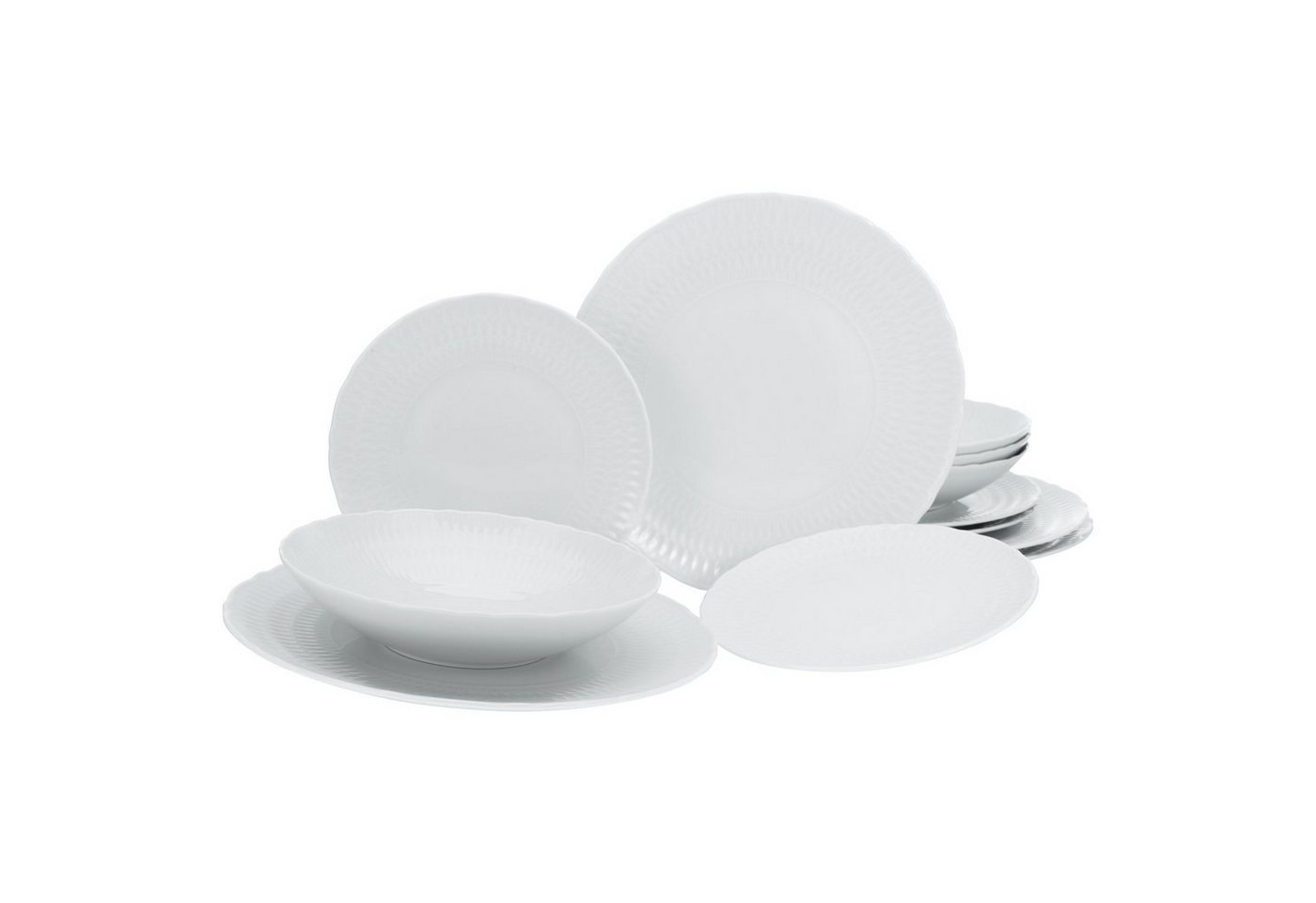 CreaTable Tafelservice CreaTable, 33070, Serie SOFIA - White, Geschirrset, Teller Set 12 teil (12-tlg), 4 Personen, Porzellan von CreaTable