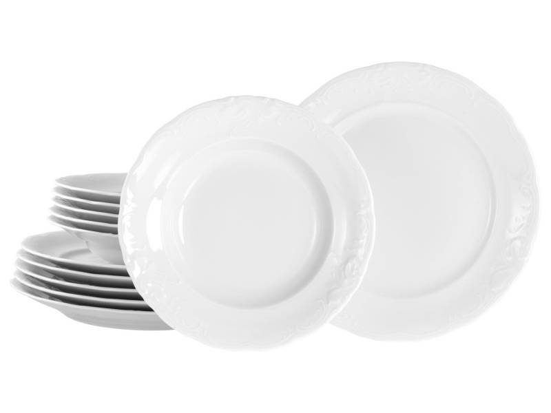 CreaTable Tafelservice Frederike Weiss Tafelservice 12-tlg (12-tlg), 6 Personen, Porzellan von CreaTable