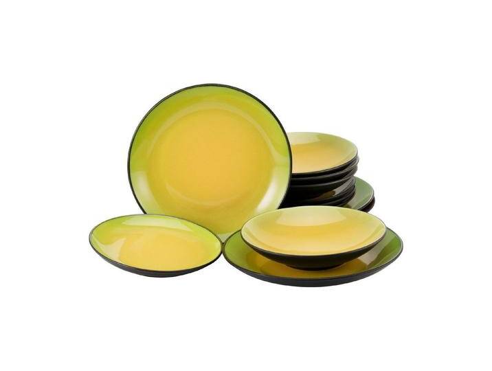 CreaTable Tafelservice HOT GREEN, Tafelservice (12-tlg), 4 Personen, Steinzeug, grün von CreaTable