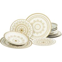 CreaTable Tafelservice MANDALA GOLD weiß Steinzeug 12 tlg. von CreaTable