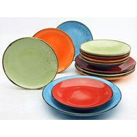 CreaTable Tafelservice NATURE COLLECTION MEDITERRAN bunt Steinzeug 12 tlg. von CreaTable