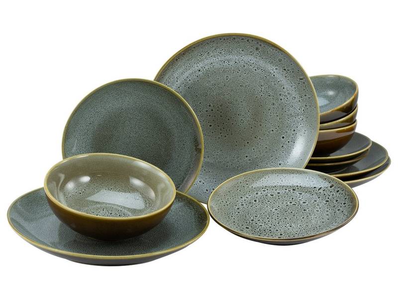 CreaTable Tafelservice Reactive Nostalgic Cognac Tellerset 12-tlg (12-tlg), 4 Personen, Steinzeug von CreaTable