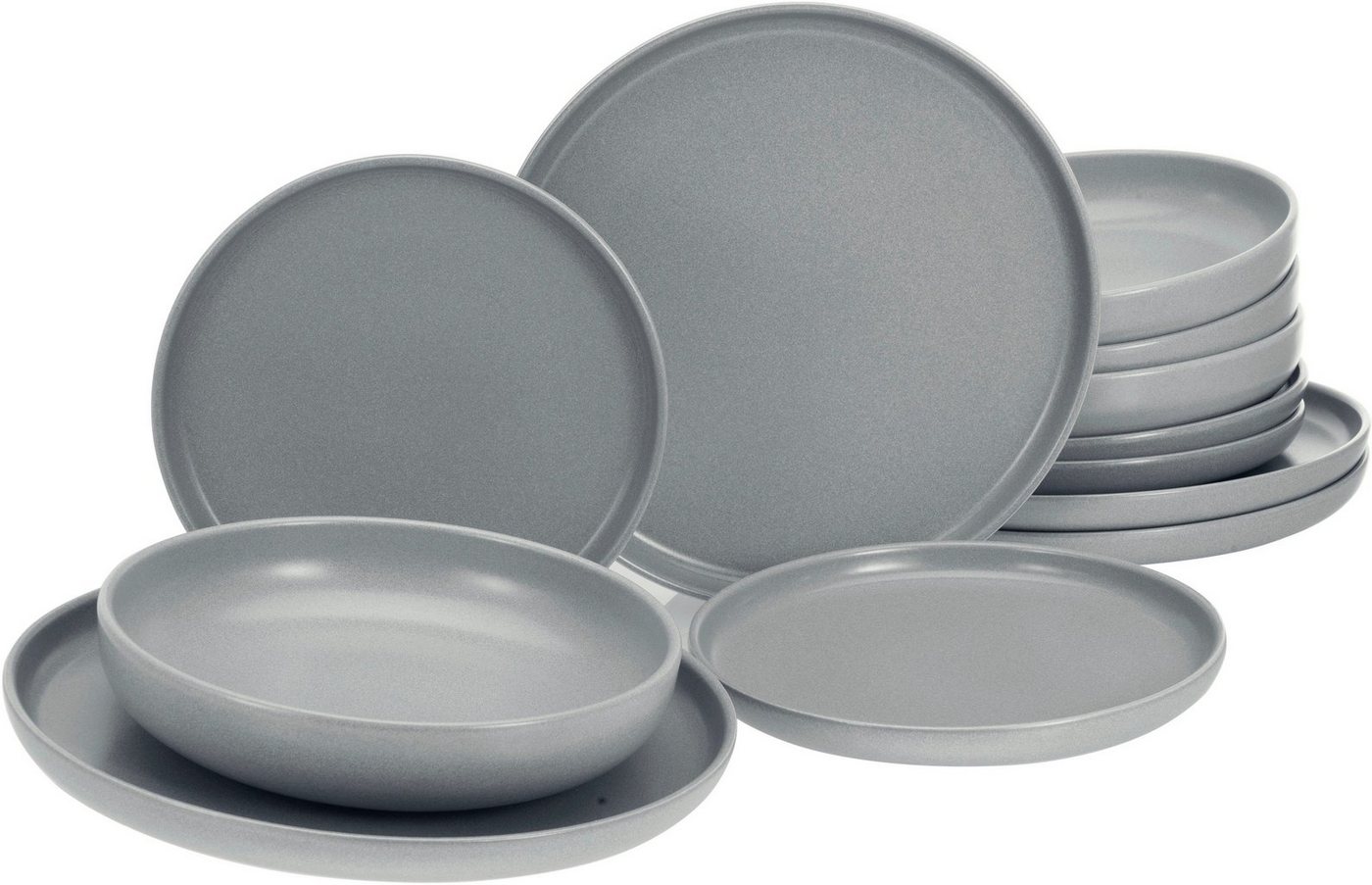 CreaTable Tafelservice Uno (12-tlg), 4 Personen, Steinzeug, weiche, harmonisch ausbalancierte Form von CreaTable