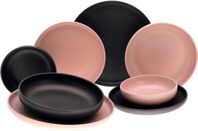 CreaTable Tafelservice Uno (8-tlg), 2 Personen, Steinzeug, seidenmatte Glasur von CreaTable