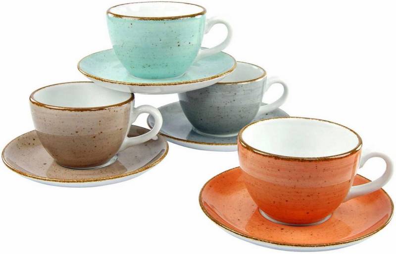 CreaTable Tasse Tassen Set VINTAGE NATURE, Porzellan, 4 Kaffeetassen, 4 Untertassen von CreaTable