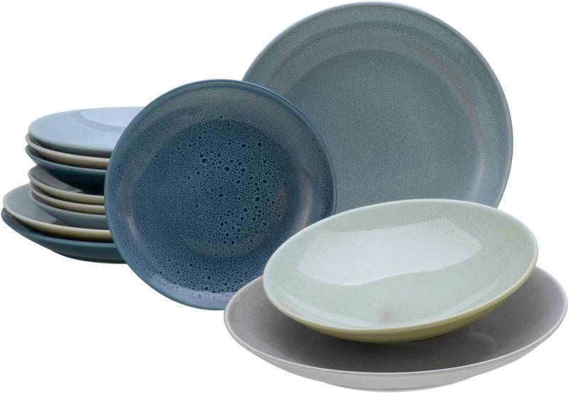 CreaTable Teller-Set Geschirr-Set Reactive (12-tlg), 4 Personen, Steinzeug, Service, jedes Stück ein Unikat, 12 Teile, für 4 Personen von CreaTable