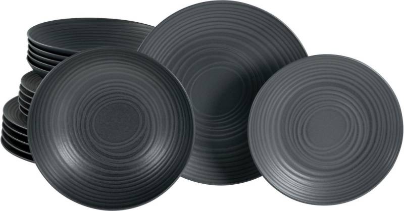 CreaTable Teller-Set Lava Stone Black, Tellerset 18-tlg (18-tlg), 6 Personen, Steinzeug, Seidenmatte Glasur von CreaTable