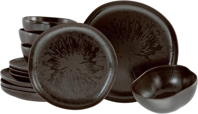 CreaTable Teller-Set Natura Organic Rusty, Tellerset 12-tlg (12-tlg), 4 Personen, Steinzeug, Seidenmatte Effektglasur von CreaTable