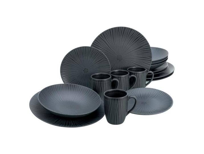 Creatable KOMBISERVICE, Grau, Schwarz, Keramik, 16-teilig, 300 ml, 21x27x22 cm, lebensmittelecht, Essen & Trinken, Geschirr, Geschirr-Sets, von CreaTable