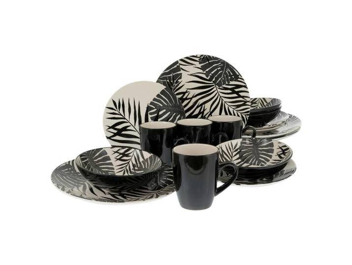 Creatable KOMBISERVICE TROPICANA BLACK, Schwarz, Weiß, Keramik, 16-teilig, 300 ml, Essen & Trinken, Geschirr, Geschirr-Sets, Kombiservice von CreaTable