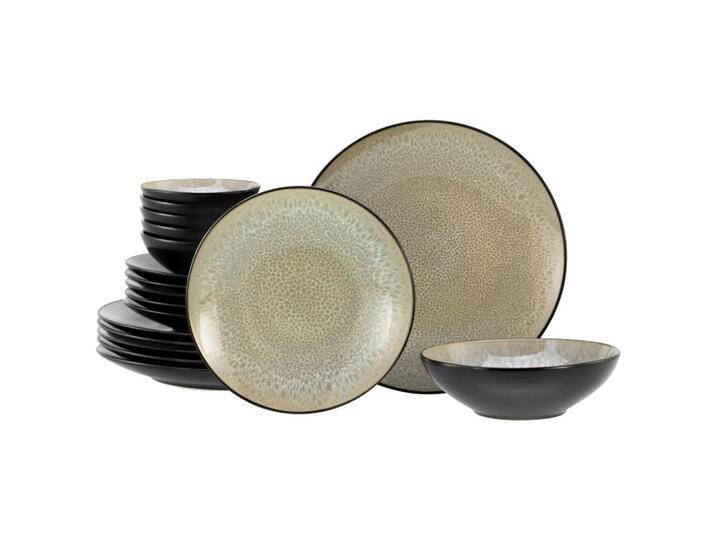 Creatable TAFELSERVICE Malmö beige, Schwarz, Beige, Keramik, 18-teilig, lebensmittelecht, stapelbar, Essen & Trinken, Geschirr, Geschirr-Sets, von CreaTable