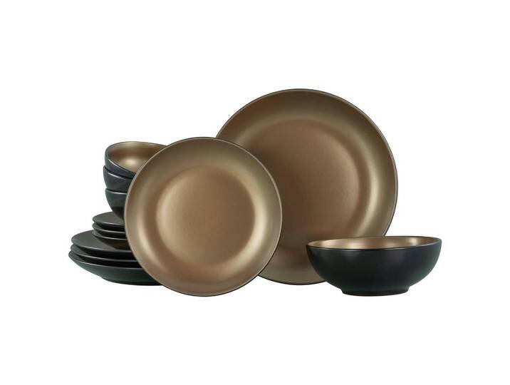 Tafelservice Schwarz/Goldfarben, 12-teilig von CreaTable